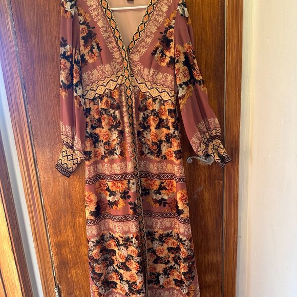 Anthropologie Vineet Bahl Embroidered Long Sleeve Rose Print Dress - Picture 6 of 8